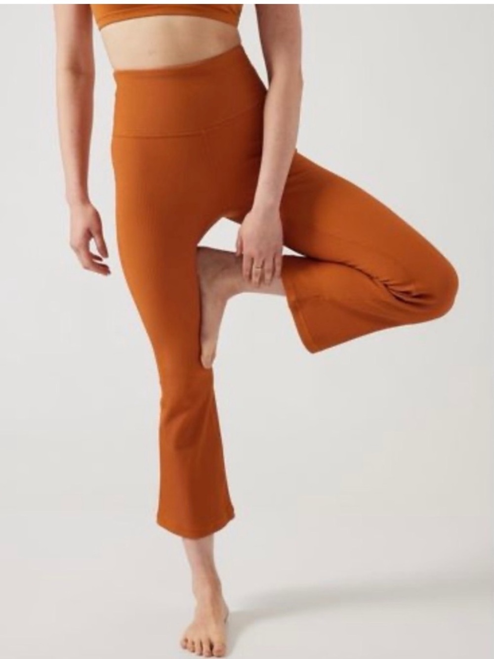 Athleta Elation Rib Crop Flare Pants Leggings Foliage Orange Size Medium